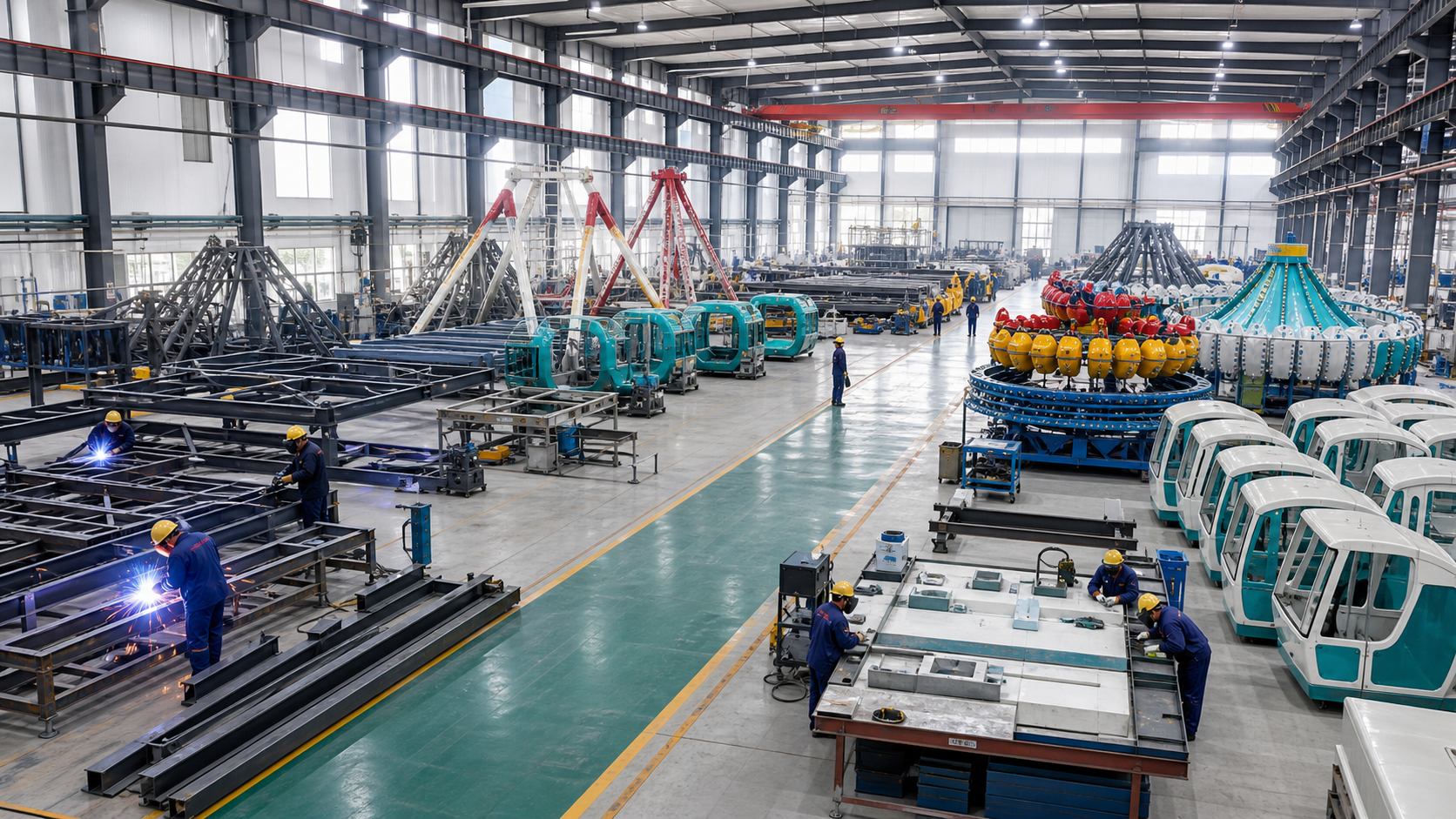 Amusement ride manufacturing workshop and quality inspection area